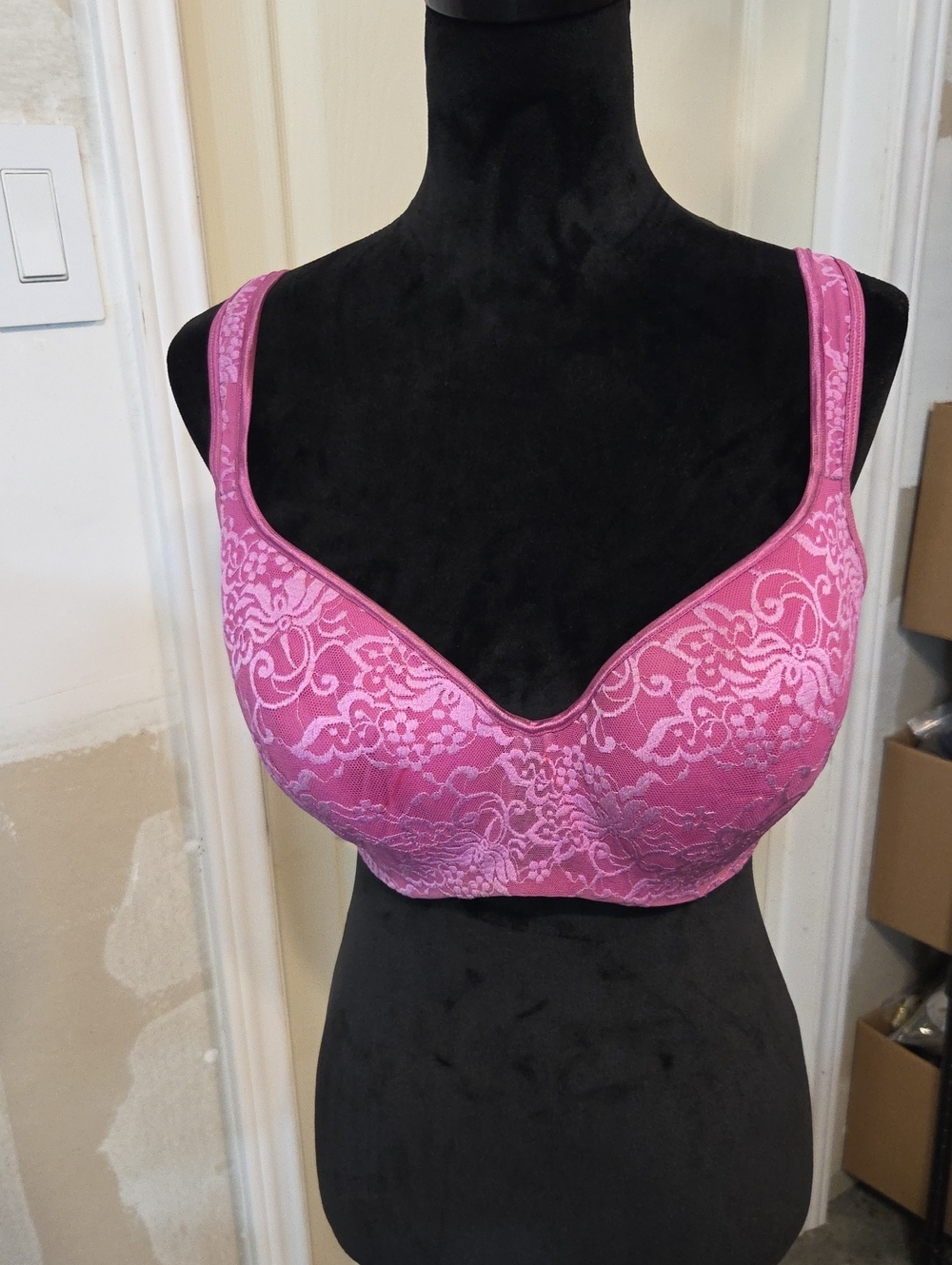 Cacique Lace Full-Coverage Underwire Bra in Pink 40DD Feminine